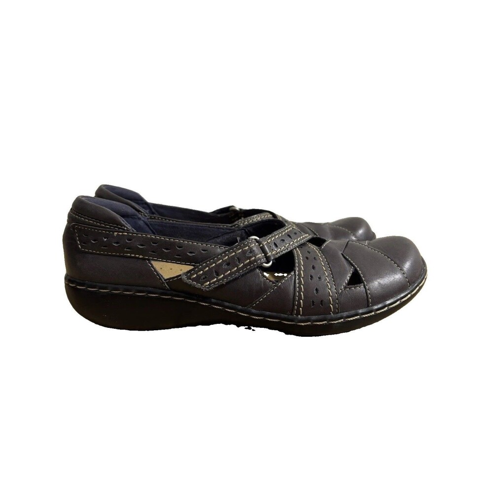 Clarks Ashland Spin Q Shoes Women's Sz 8 Brown Leather Loafers Mary Jane Comfort